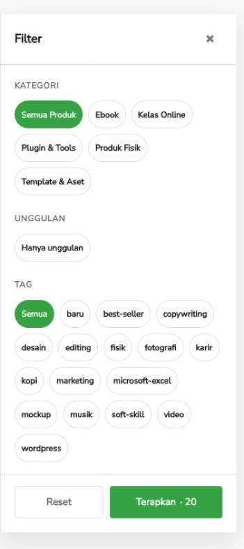 Panel filter katalog