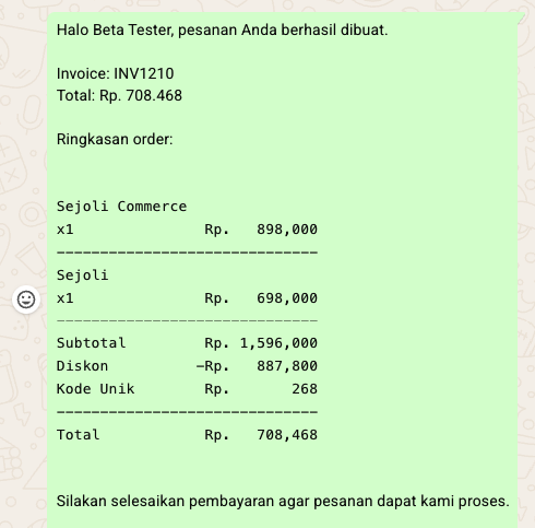 Notifikasi Struk Belanja WhatsApp